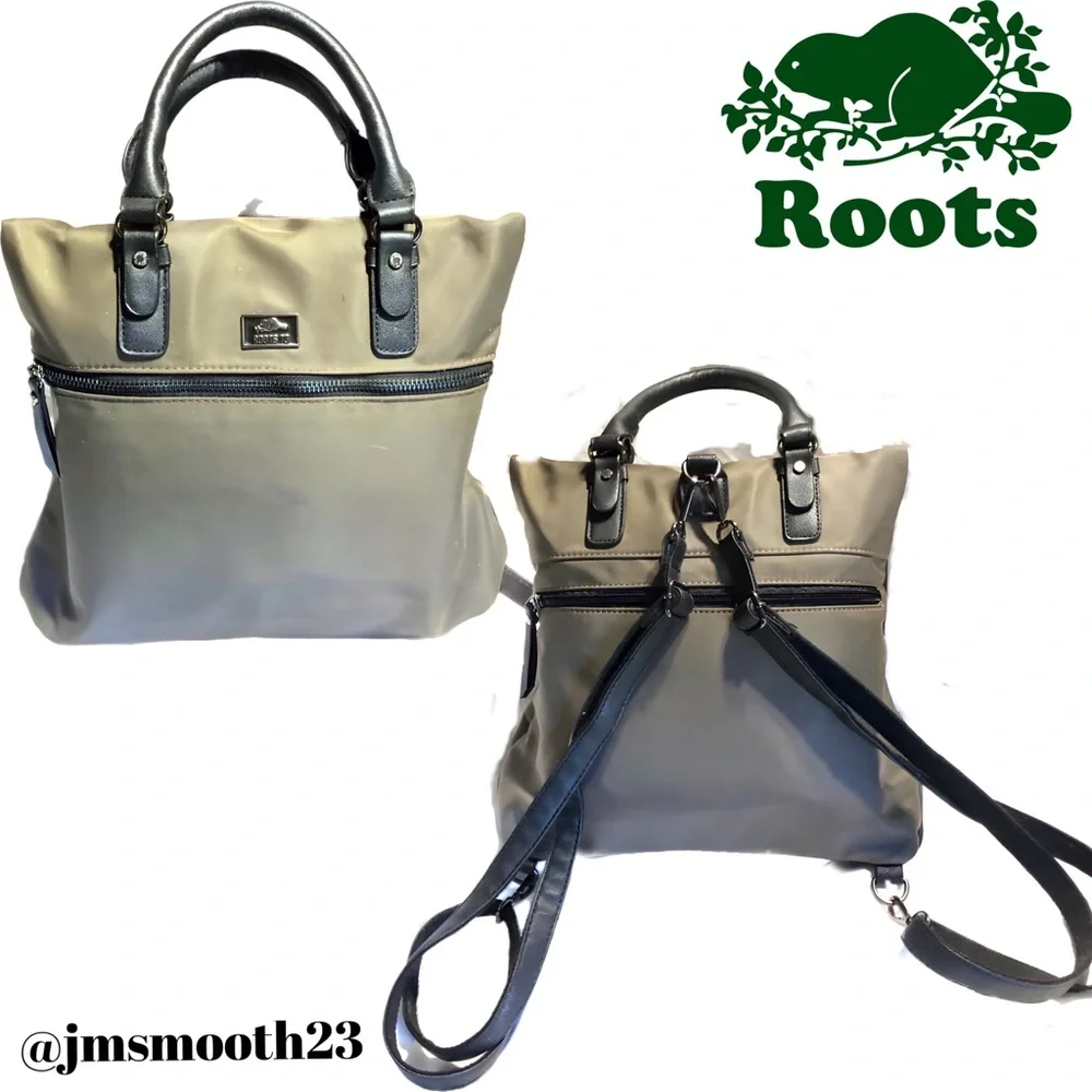 RARE: Roots 73 Olive green & black convertible tote to backpack